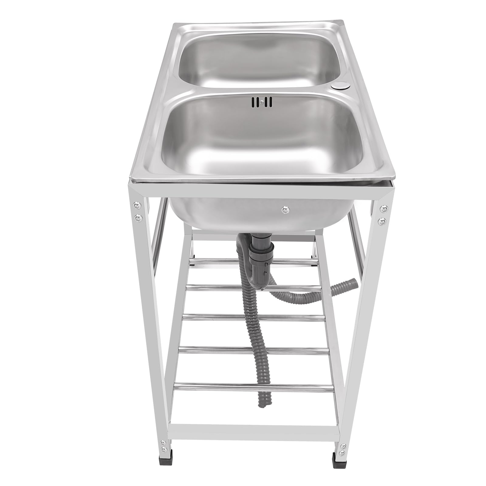 83x43,9x77 cm Évier Autoportant en Acier Inox 2 Bacs Plonge Inox pour Cuisine, Restaurant, Garage, Jardin,Charge maximale 75 kg,Évier de cuisine mobile Multifonction Évier commercial avec meuble bas