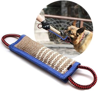 Dog Training Bite Pillow Jute Bite Toy Dog Tug Toy Durable Dog Bite Sleeve Stick Training Equipment for K9 Puppy to Large Dogs Interactive Play 12inch x 3.2inch Blue Round Rope