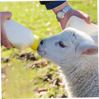 Lamb Nursing Bottle Set, 6Pcs PVC 400ml Cylindrical | Replacement Teats, Nipples, Optimized Flow, Universal Application, Goat Boys and Girls, Barn Use, Small Livestock Fit