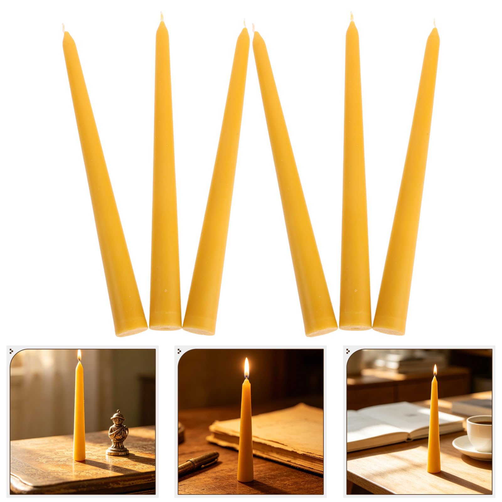 12 Stück Packung Gelbe Konische Meditationskerzen aus Wachs mit Stabilem und Sicherem Design für Yoga und Entspannung zu Hause