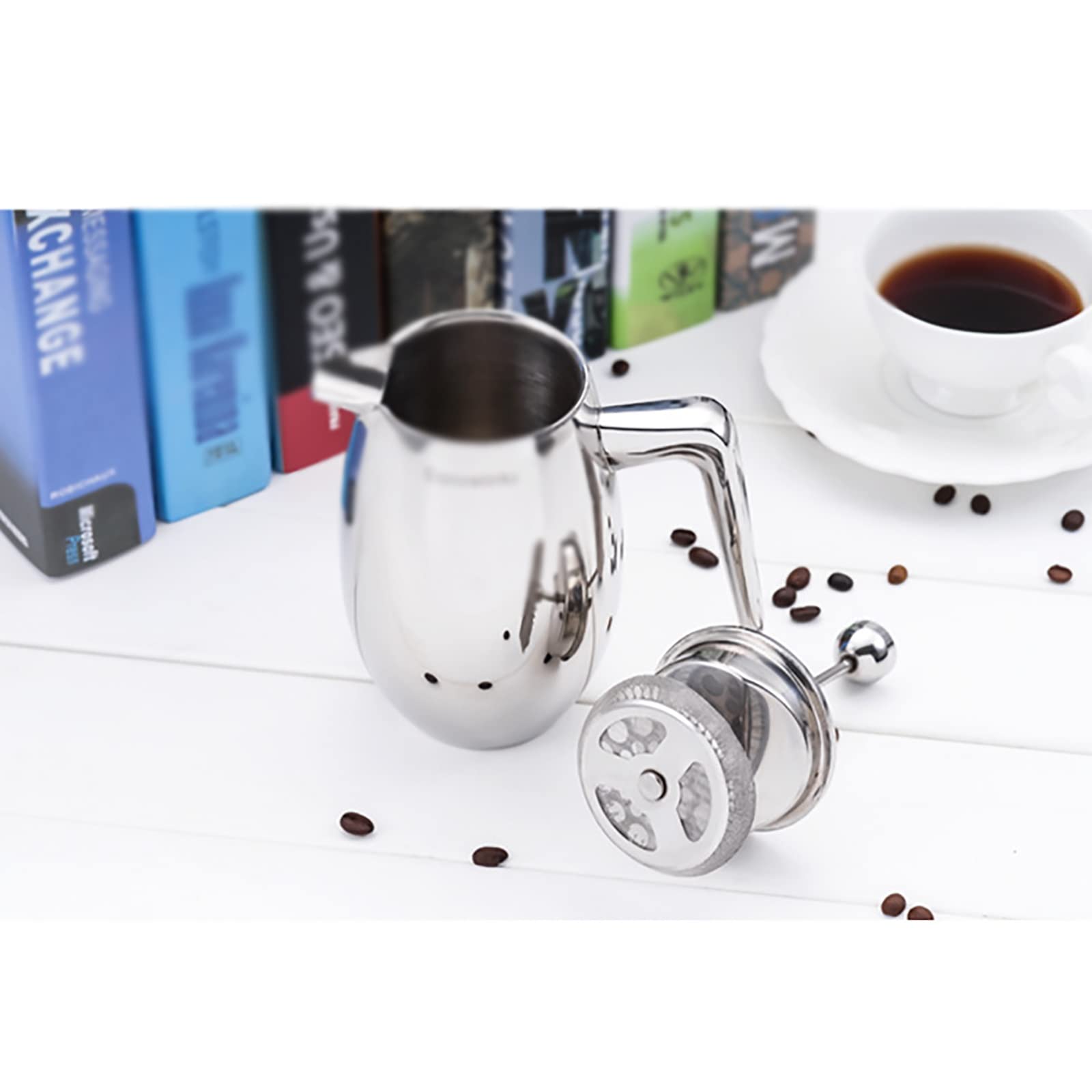 Cafetera de Prensa Francesa Cafetería De Doble Capa De Acero Inoxidable Filtro Francés De Filtro Francés Pout En Forma De U Teat para café filtrado(350ml)