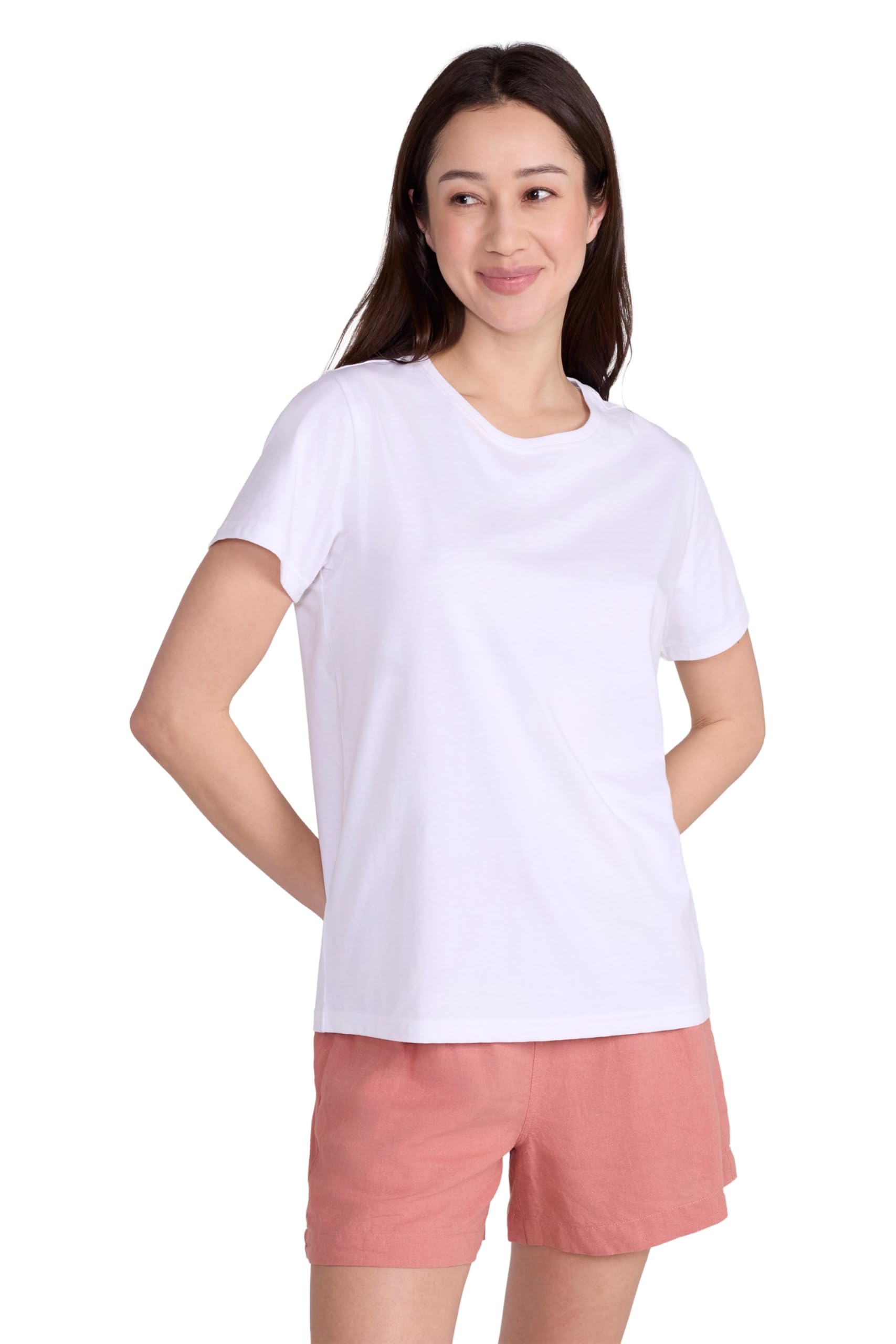 Mountain Warehouse Women's White 'Basic' Lightweight Soft 100% Cotton Short Sleeve Relaxed Fit T-Shirt In | Size: 16