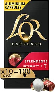 L'Or - Capsule Caffè Espresso Splendente - 100 Capsule in Alluminio - Intensità 7 - Compatibili con Macchine Nespresso®* original - 10 Confezioni da 10 Capsule