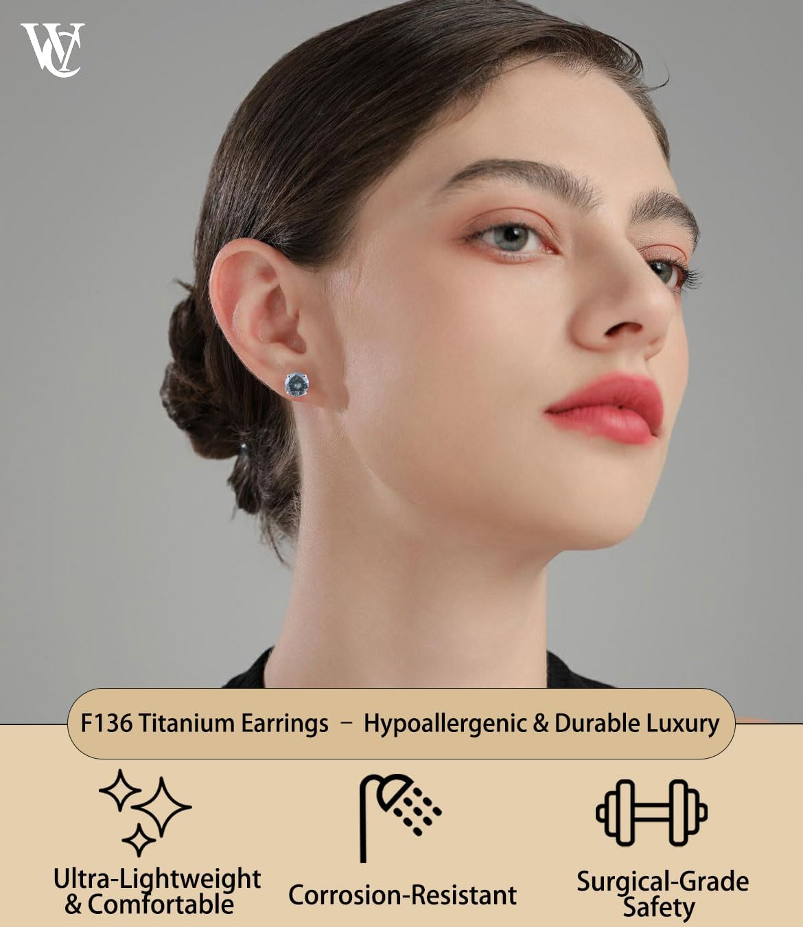 WIC F136 Titanium Alloy Moissanite Earrings, Hypoallergenic earrings,D-color VVS1,spiral Piercing Jewelry for Women Men