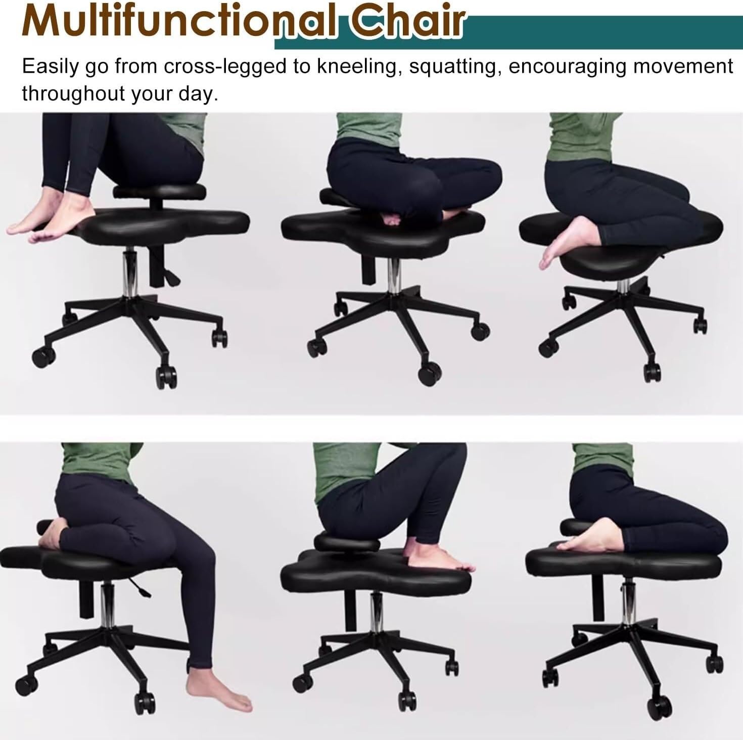 Armless Adjustable Kneeling Chair with Wide Padded Seat, Swivel Base, Ergonomic Cross Legged Office & Meditation Stool