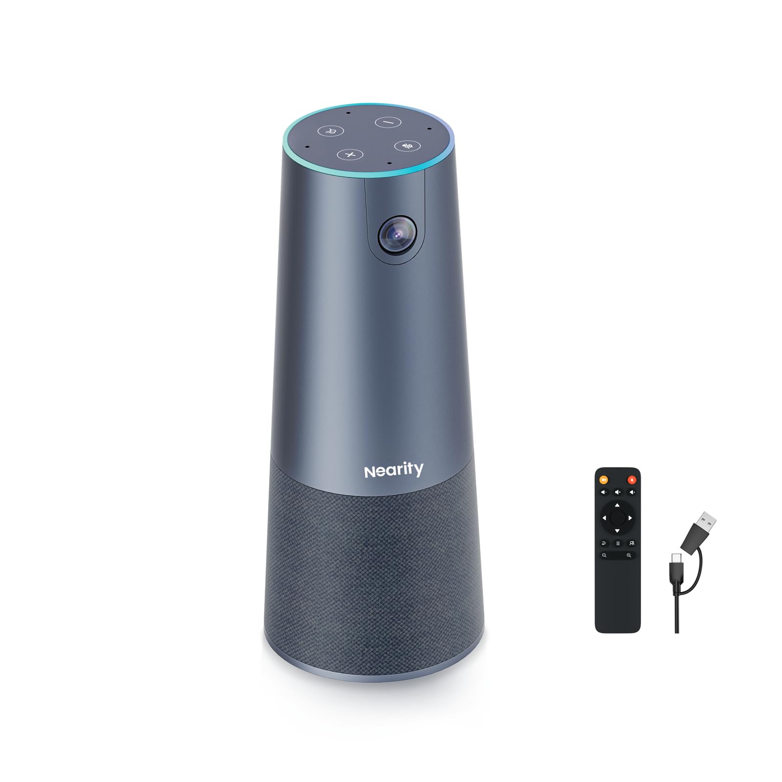 NEARITY C45 2K Video Conference Webcam with Microphone and Speaker, All-in-One Camera with 4 Noise Cancelling Microphone, 5X Zoom FHD Webcam AI