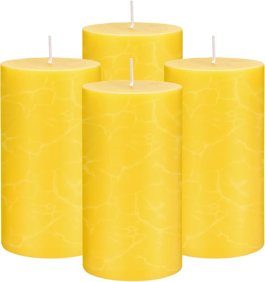 Vela de Citronela Grande, 4 Velas Pilar - 50 x 100 mm,Velas Decorativas para Jardín, Terraza, Tiempo de Combustión 120 Horas, Aroma Fresco, Sin Humo, Sin Goteo
