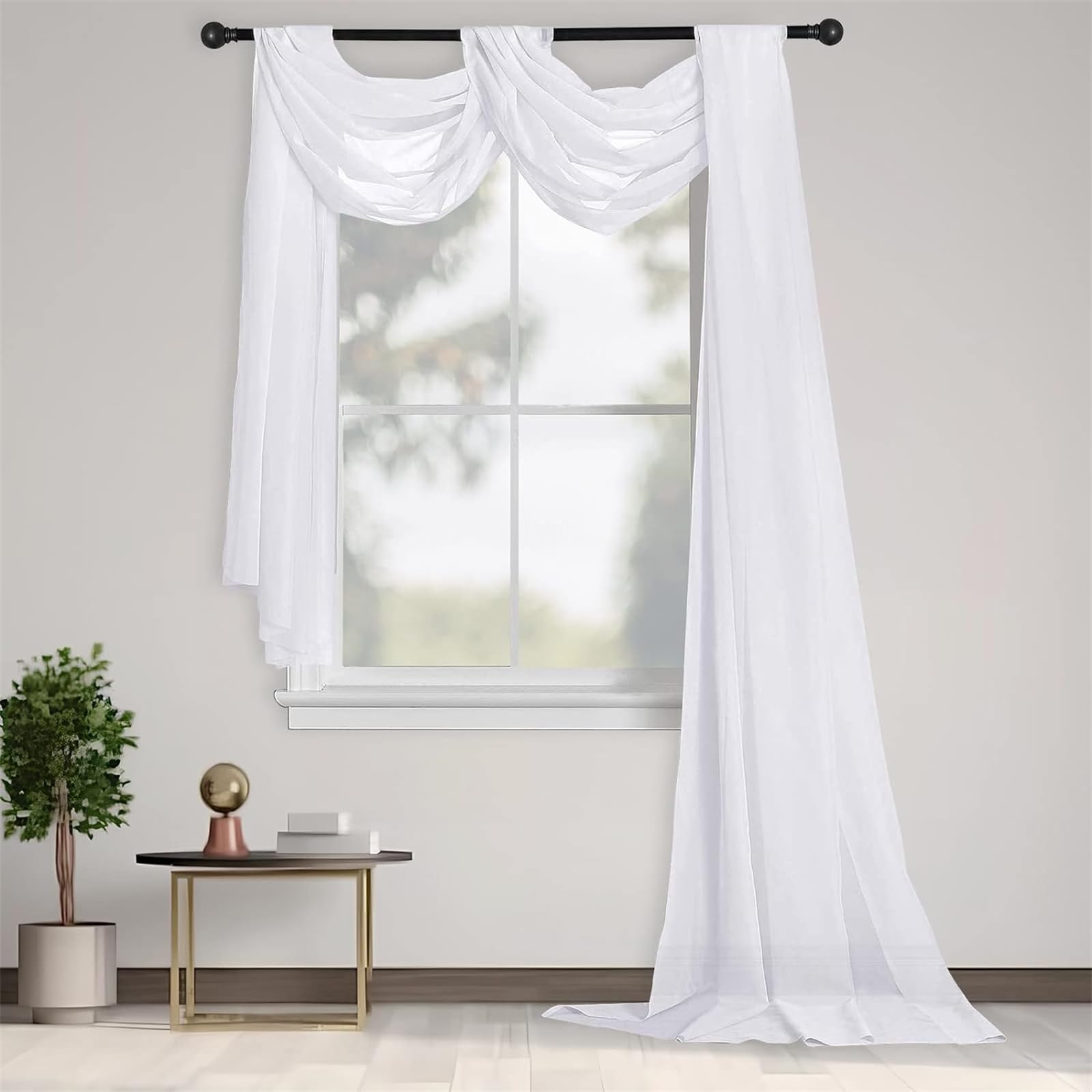Highdi Voilage Arche Mariag, Mariage Tenture Rideau en Tulle Transparent Rideau de Gaze Mariage Sheer Voile Draperie Romantique (70 * 600cm(3 pièces),Blanc + Champagne + Beige)