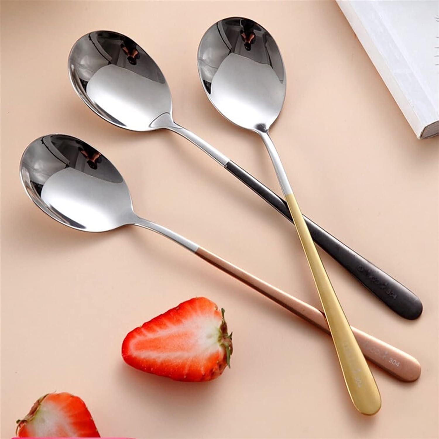 Teaspoons Korean Style Spoon 304 Stainless Steel Spoon Set Spoons for Home, Kitchen (Color : 2) (4)