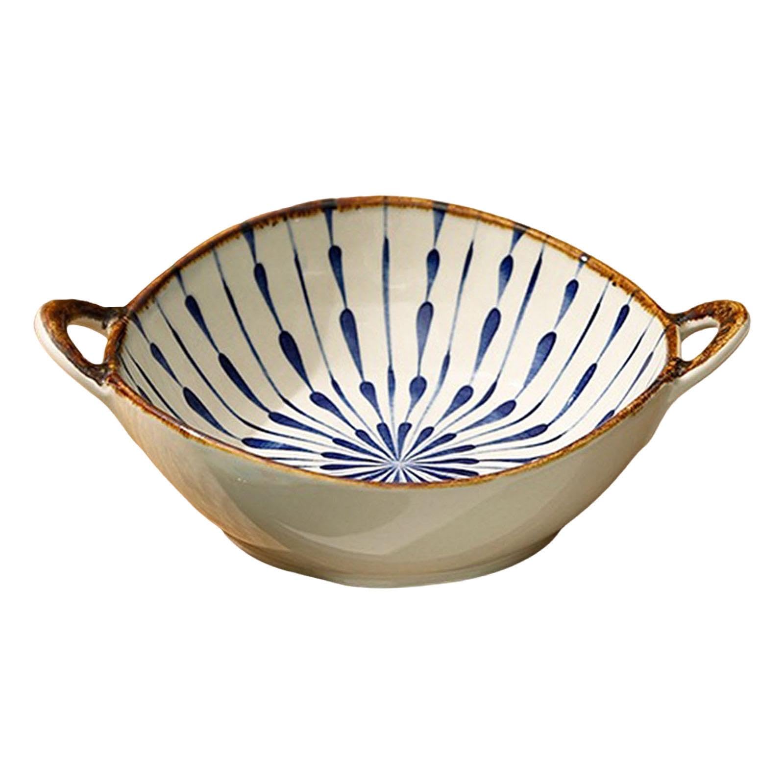 LOVIVERPorcelain Serving Bowl Ceramic Soup Bowl Double Handle Ceramic Crocks Classic Noodle Bowl Ramen Bowl for Housewarming Holiday