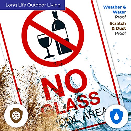 No Glass In Pool Area Pool Sign, 10X14 Inches, Rust Free .040 Aluminum, Fade Resistant, Made In Usa By Sigo Signs #TOP4