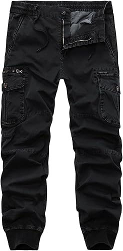 Miniatura 4 de 2023 Autumn Mens Classic Sweatpants Vintage Solid Tapered Pants Casual Multi Pockets Cargo Pants Elastic Waist Trousers