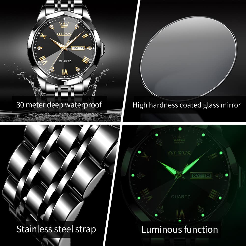 OLEVS Herrenuhren Lederarmband Chronograph Japanische Quarz Herren Uhr mit Datum Wasserdicht Klassische Elegantes Armbanduhr Herren Geschenk