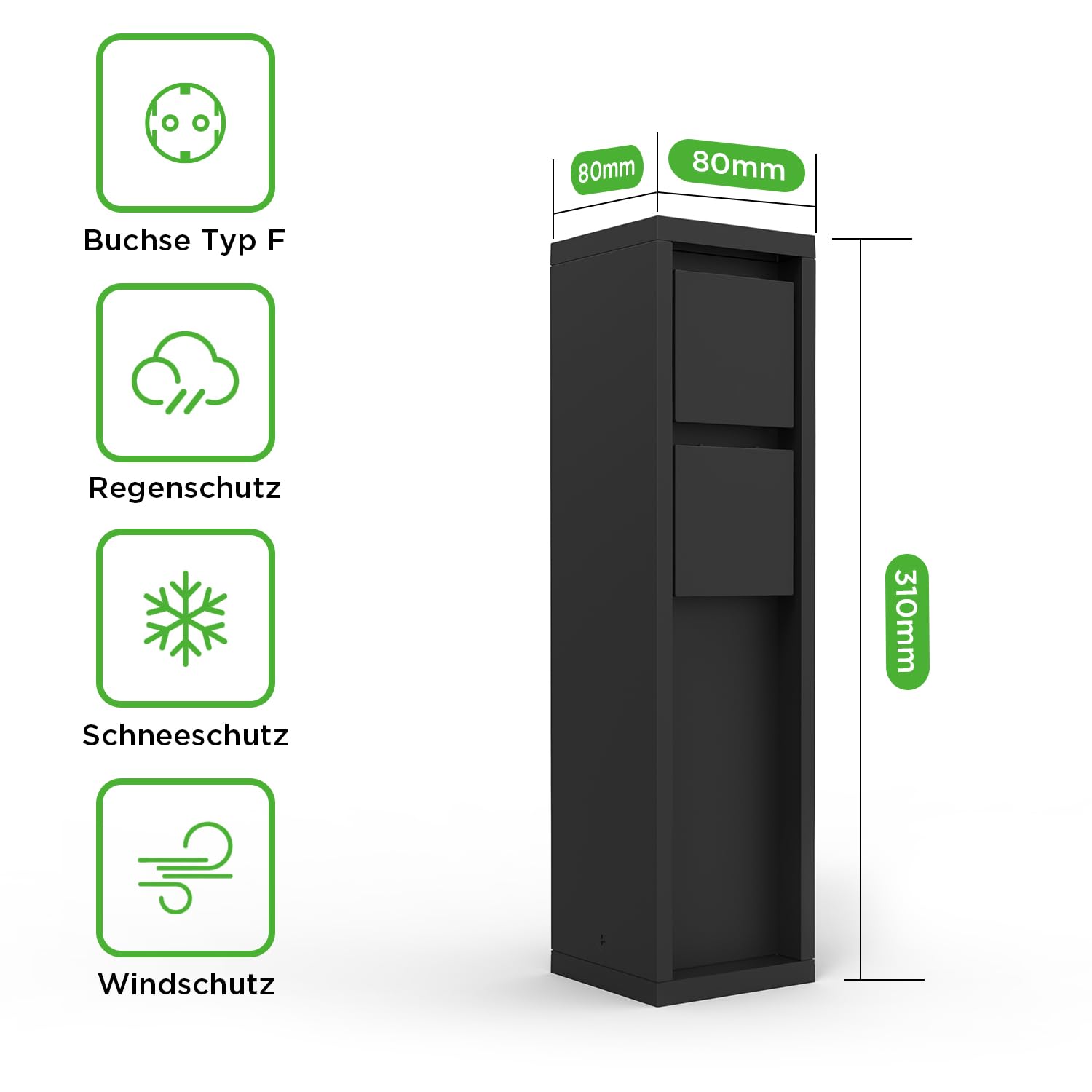 LUTEC Außensteckdose Mains 2-Fach Stromverteiler in Schwarz, IP54 wetterfest, 3500 Watt, eckig,‎8x8x31 cm, Steckdosensäule, Mehfachsteckdose, Steckdosenverteiler, Garten Steckdose Aussen
