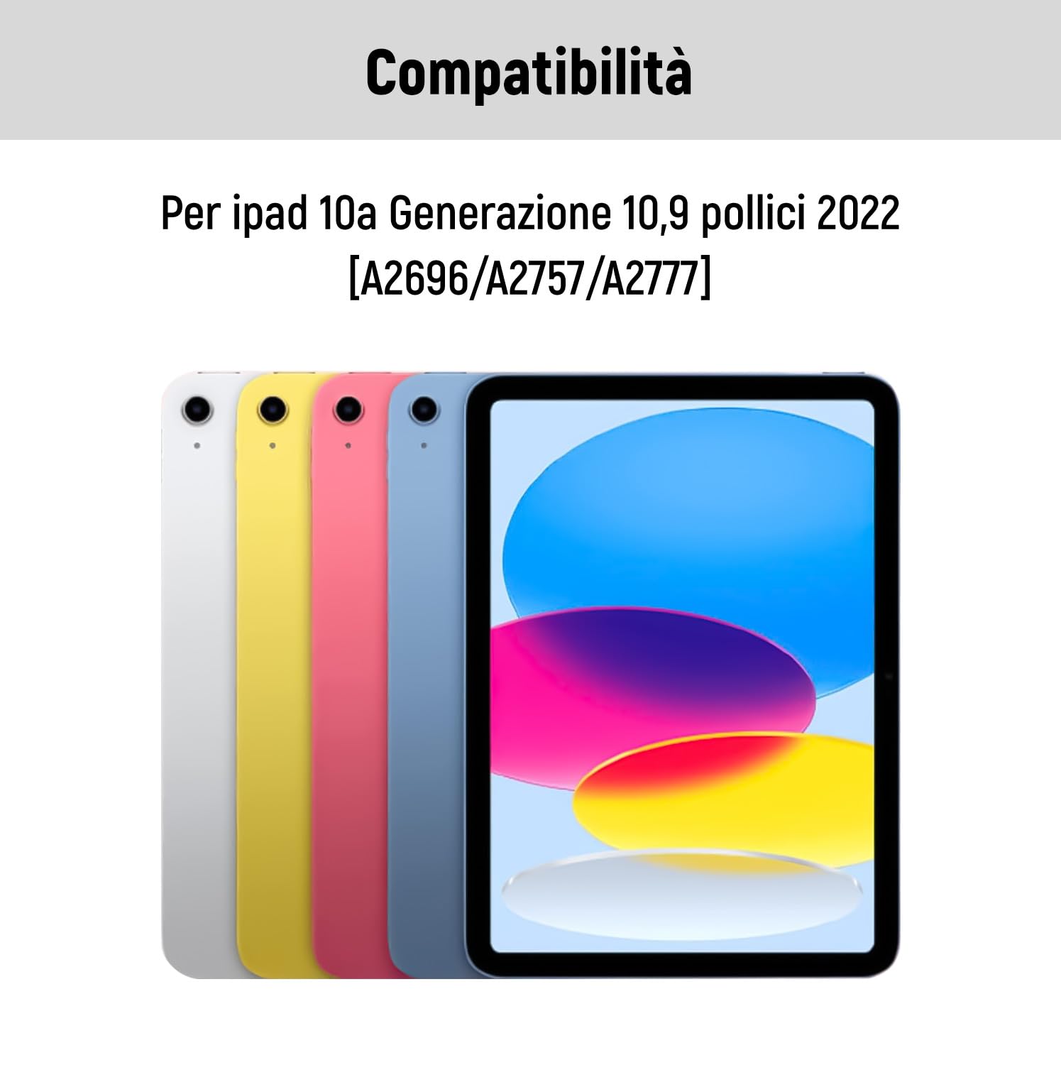 Lielax Tastiera Custodia per iPad 10a Generazione 10.9“2022, Italiano QWERTY Rimovibile Bluetooth Tastiera per ipad 10 Generazione, Custodia con Supporto Pencil per iPad 10 Gen 2022 - Grigio