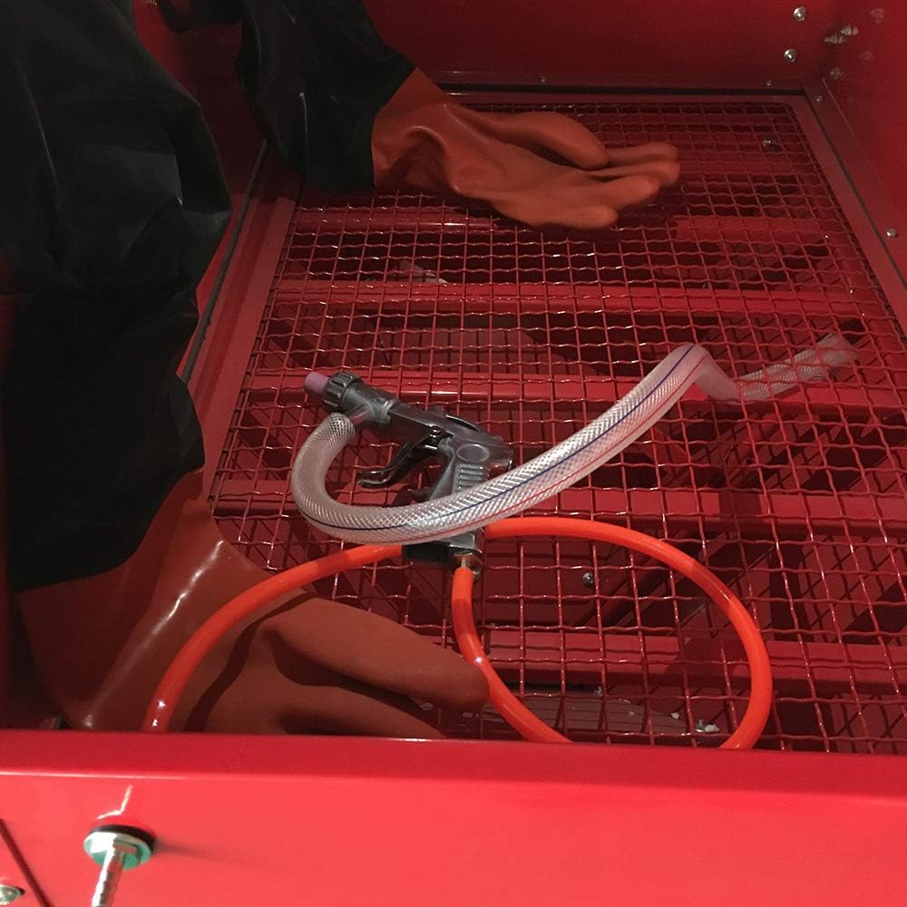 60 Gallon Air Sandblasting Cabinet ，60-125PSI Sand Blaster Cabinet Kit Large Steel Sandblast Cabinet with Sandblaster Gun 4 Ceramic Nozzles for Stain, Rust Removal, Paint