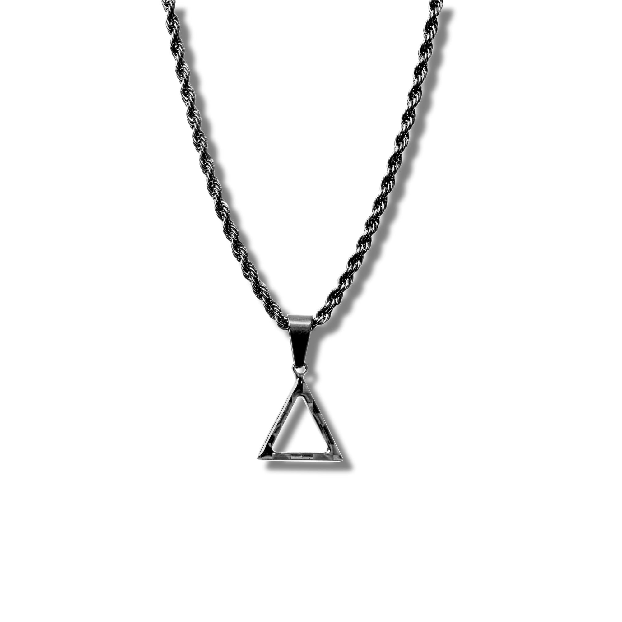 Collana con Ciondolo Triangolo in Fibra di Carbonio | Catena in acciaio inossidabile nero | Catena di corda | Collana Nobile | Gioielli da uomo