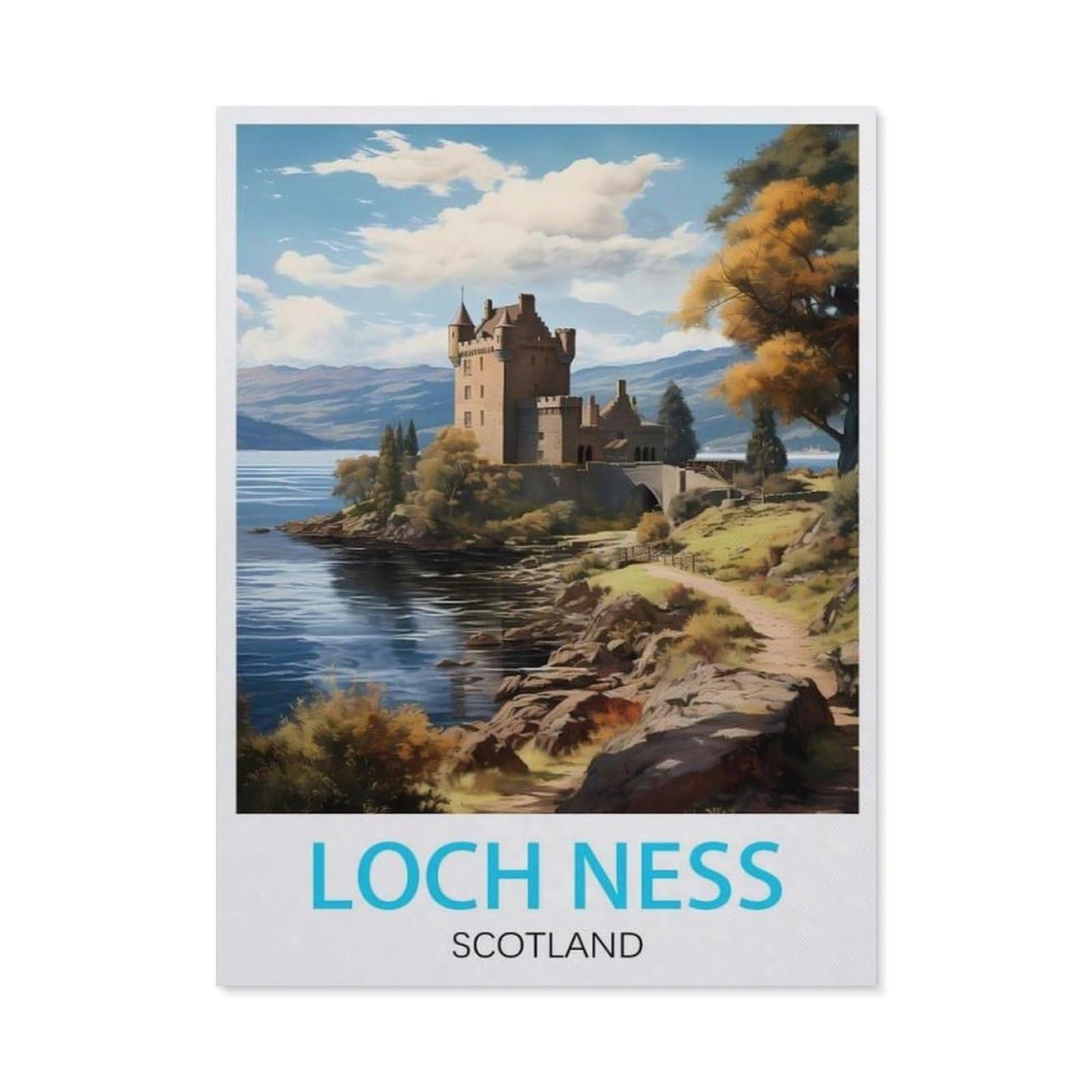 1000 Piece Jigsaw Puzzle for Adults，Loch Ness Scotland, Vintage Travel Poster，Paper Puzzle - for Adults Teens Educational Toys Gifts（50x70cm）-AQ40