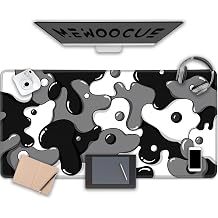Gaming Laptop Mouse Pad,Grey Black White Big Desk Pads PC Keyboard Waterproof and Non-Slip 47.2" x 23.6" 3mm Thick L Rubber Table Mat, Black Spotted Dog Mouse Pads