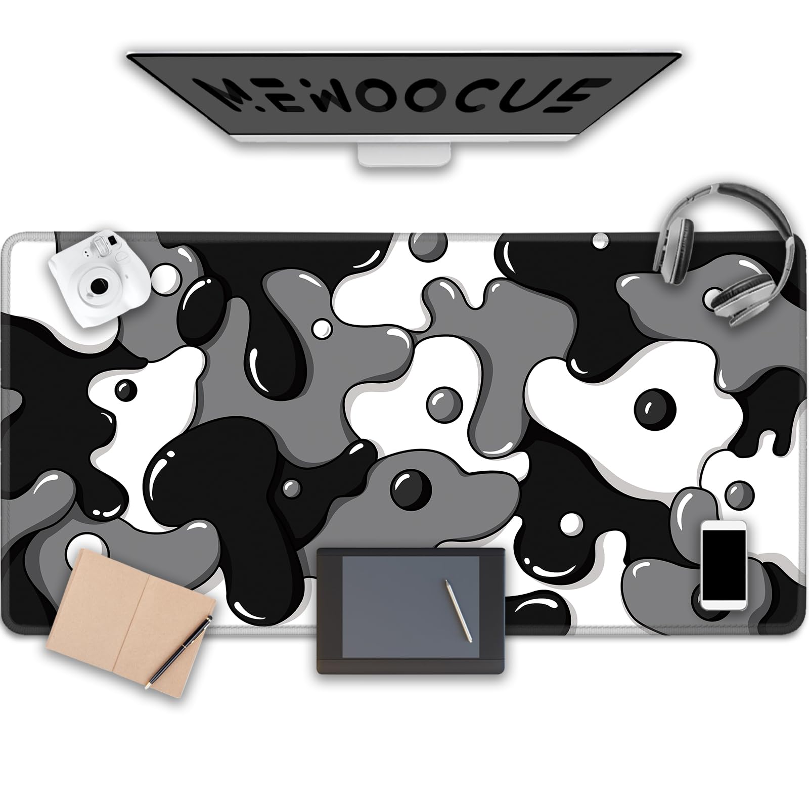 Gaming Laptop Mouse Pad,Grey Black White Big Desk Pads PC Keyboard Waterproof and Non-Slip 47.2" x 23.6" 3mm Thick XXXL Rubber Table Mat, Black