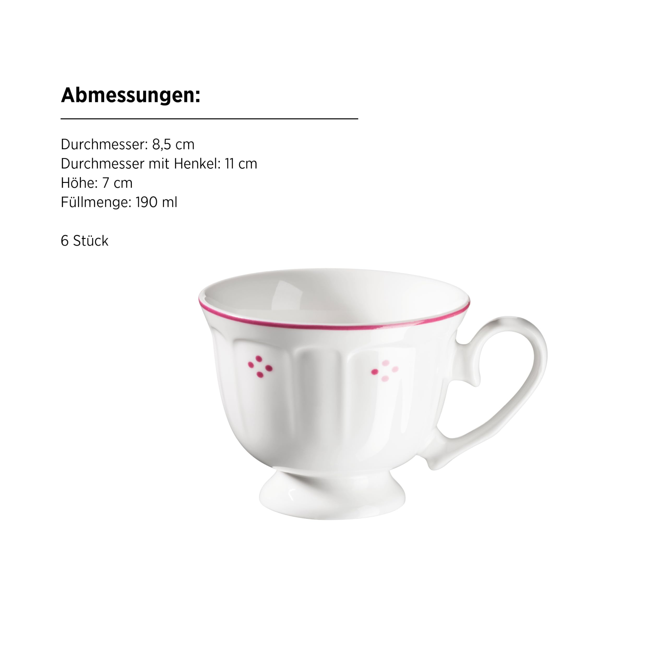 Mäser Seria Lova 18-częściowy serwis do kawy, porcelana – 6 talerzy deserowych 19,5 cm, 6 filiżanek 19 ml i 6 spodków 15,5 cm, czerwony