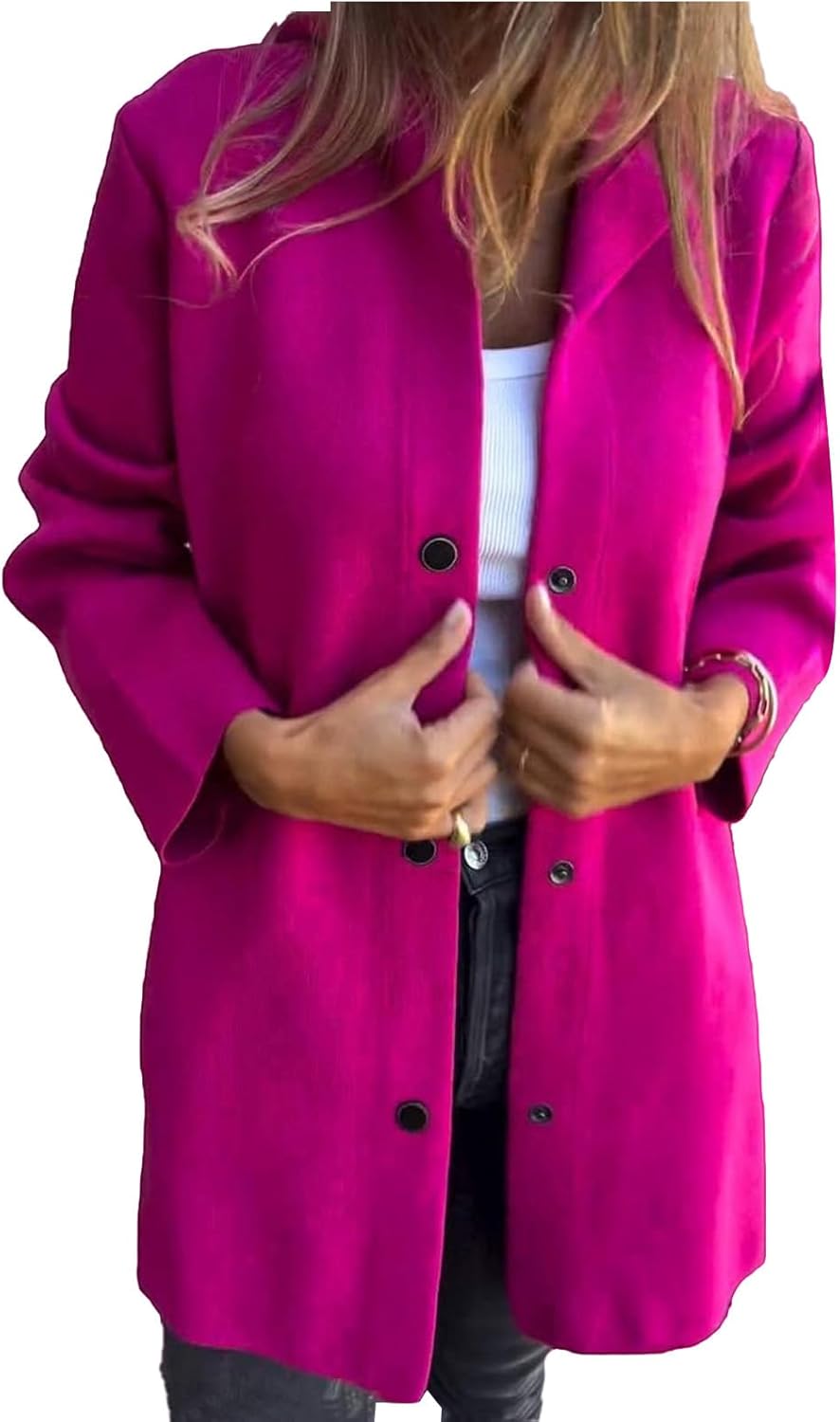 Trench Coat Women Casual Single Breasted Hooded Jacket Classic Lapel Long Sleeve Coat Fall Winter Mid Long Overcoat