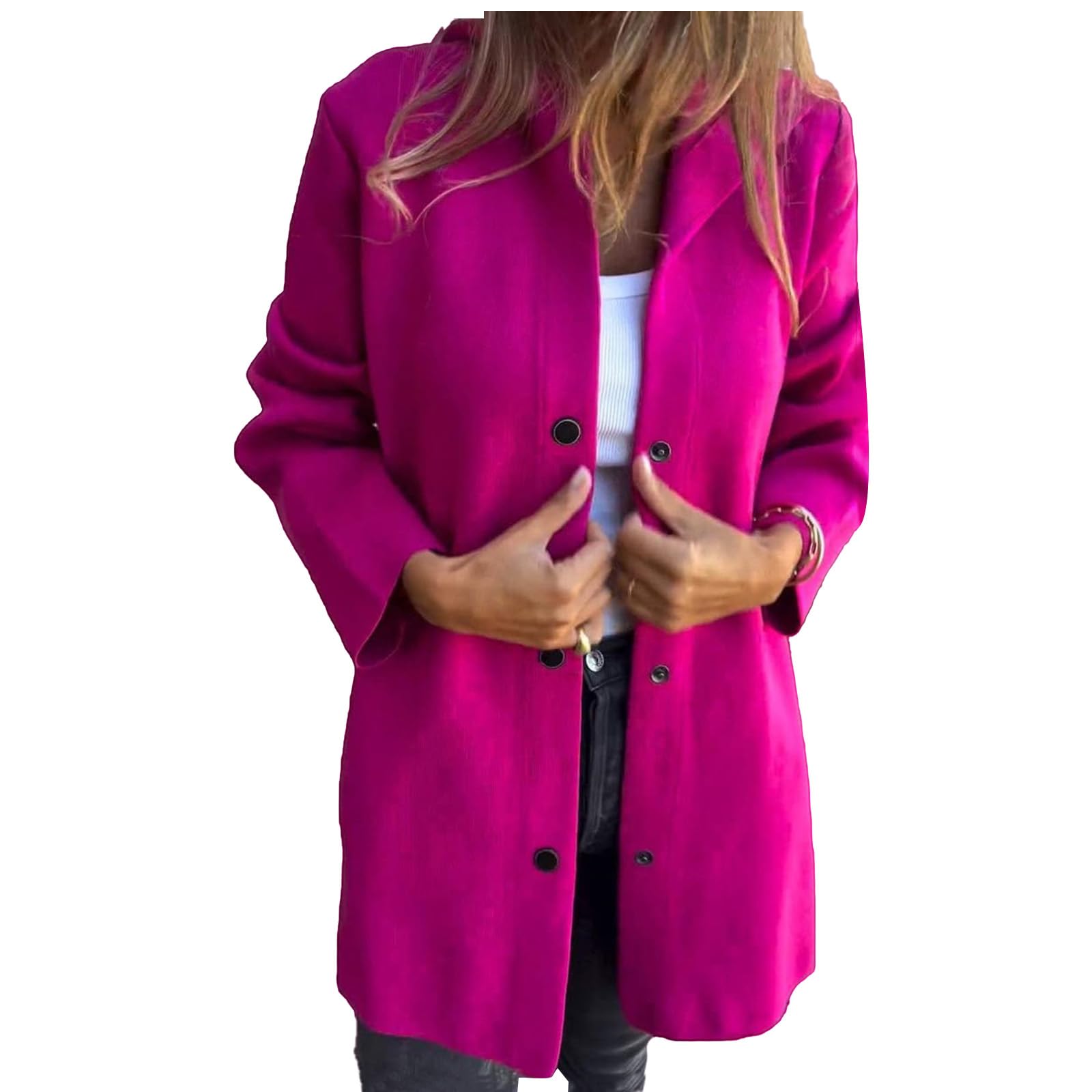 Womens Jackets Casual Single Breasted Hooded Jacket Single Breasted Trench Coats for Women 2025 Lapel Mid Long Coat
