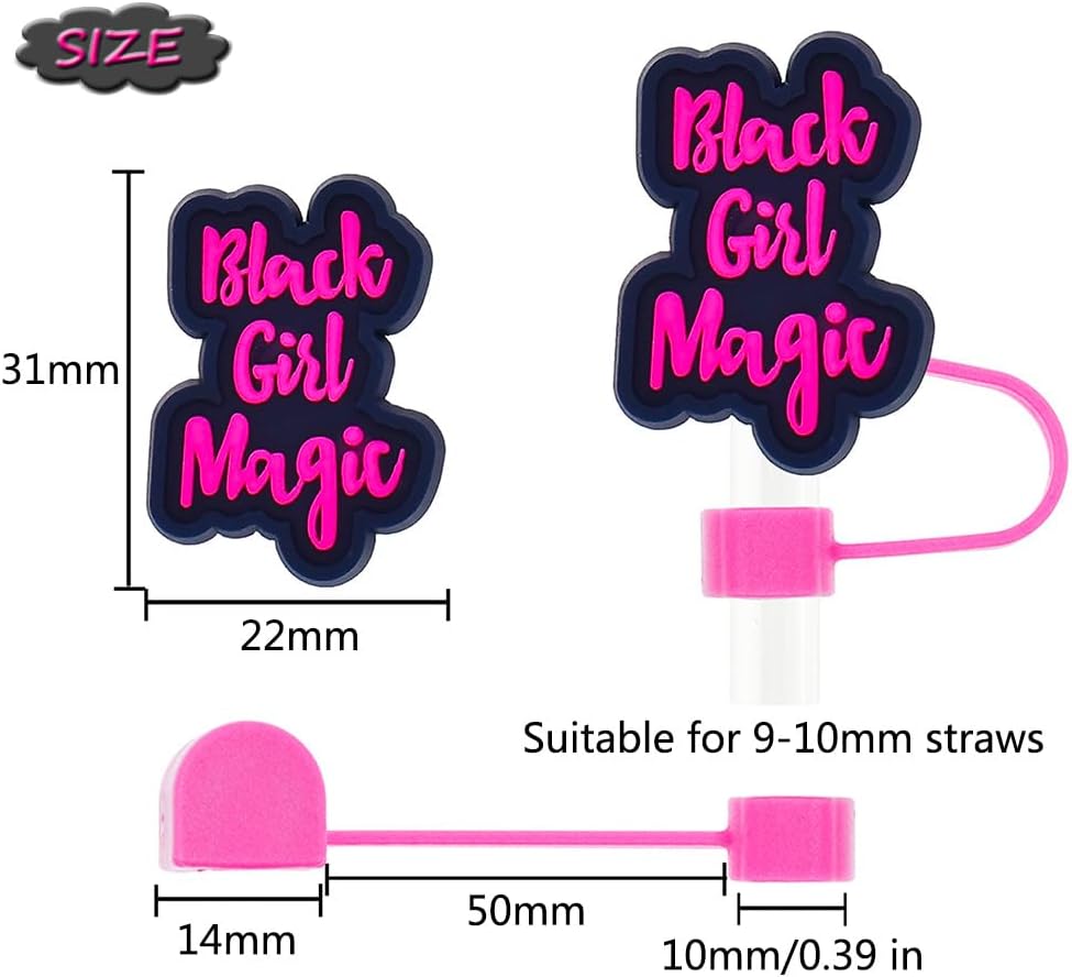 8Pcs Pink Black Girl Straw Covers Cap for Stanley Cup