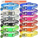 GAMUDA 12Pcs Reflective Puppy Collars, Soft Nylon Whelping Collars, Identification Collars Glow in The Dark, Adjustable Buckle Litter Collars with 2 Record Keeping Charts (S)
