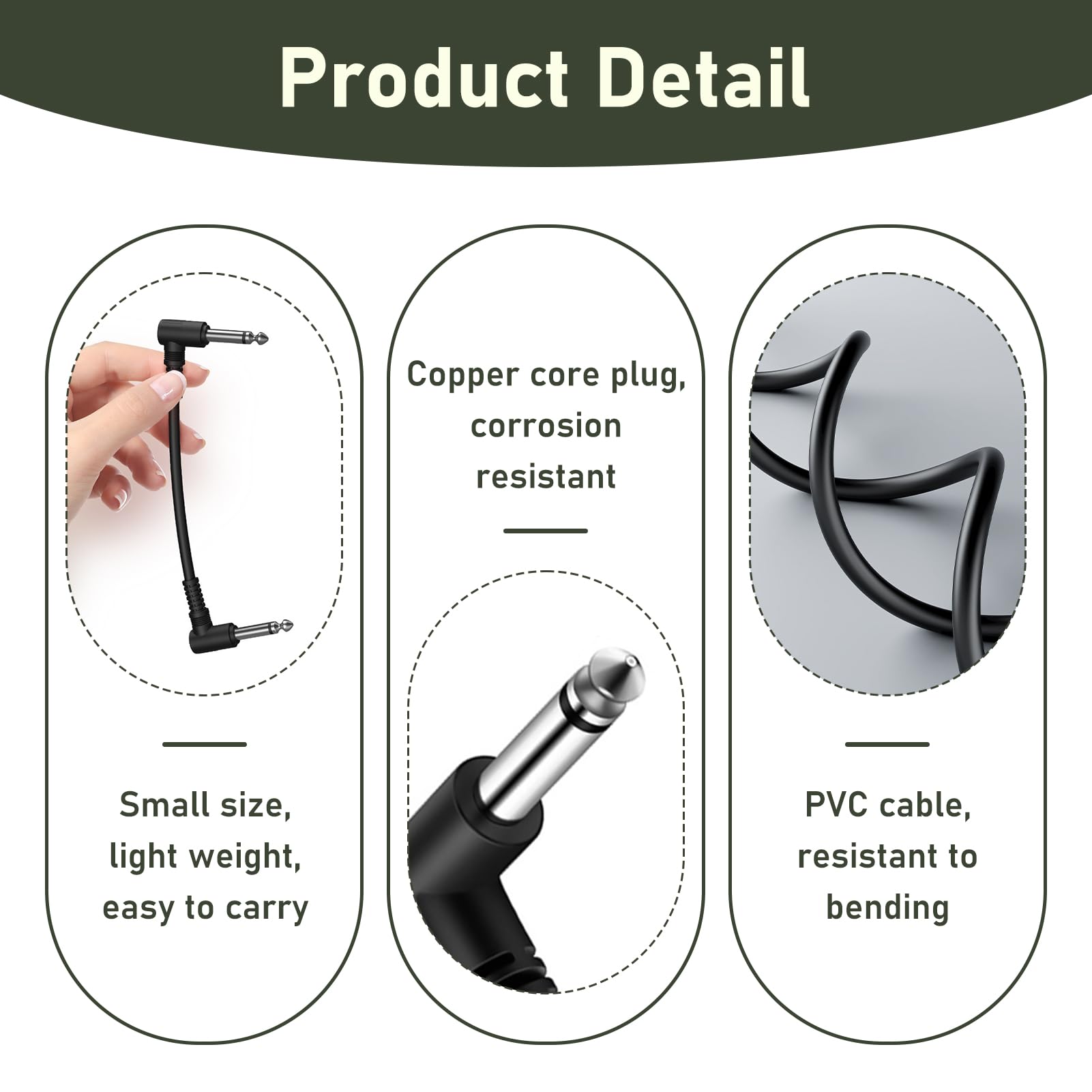 Zescyha 6 Packs 15CM Guitar Patch Cables, 6.35mm Guitar Effect Pedal Cable, 6 Inch Right Angle TS 1/4" Audio Plug - Image 3