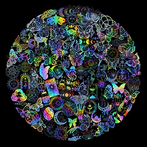 300Pcs Holographic Stickers Waterproof Colorful Butterfly and Magic World Resin Transparent Decoration Stickers for DIY Scrapbook Journal Laptop Water Bottles