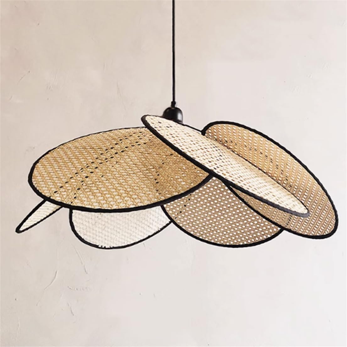 CSSYKV Boho Rattan Basket Lamp Shade Unique Large Wicker Pendant Lighting for Dining Room Rattan Wicker Pendant Lamp with Metal Fixture for Living Room Handwoven Pendant Lights (E26 Bulb)