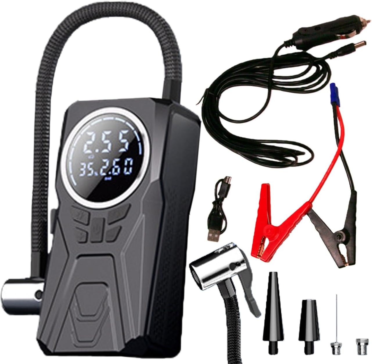 Portable Digital Tire Inflator Air Compressor with Auto Shut-Off, LED Light, Power Bank & Pressure Gauge for Car, Bike, Motorcycle, Ball