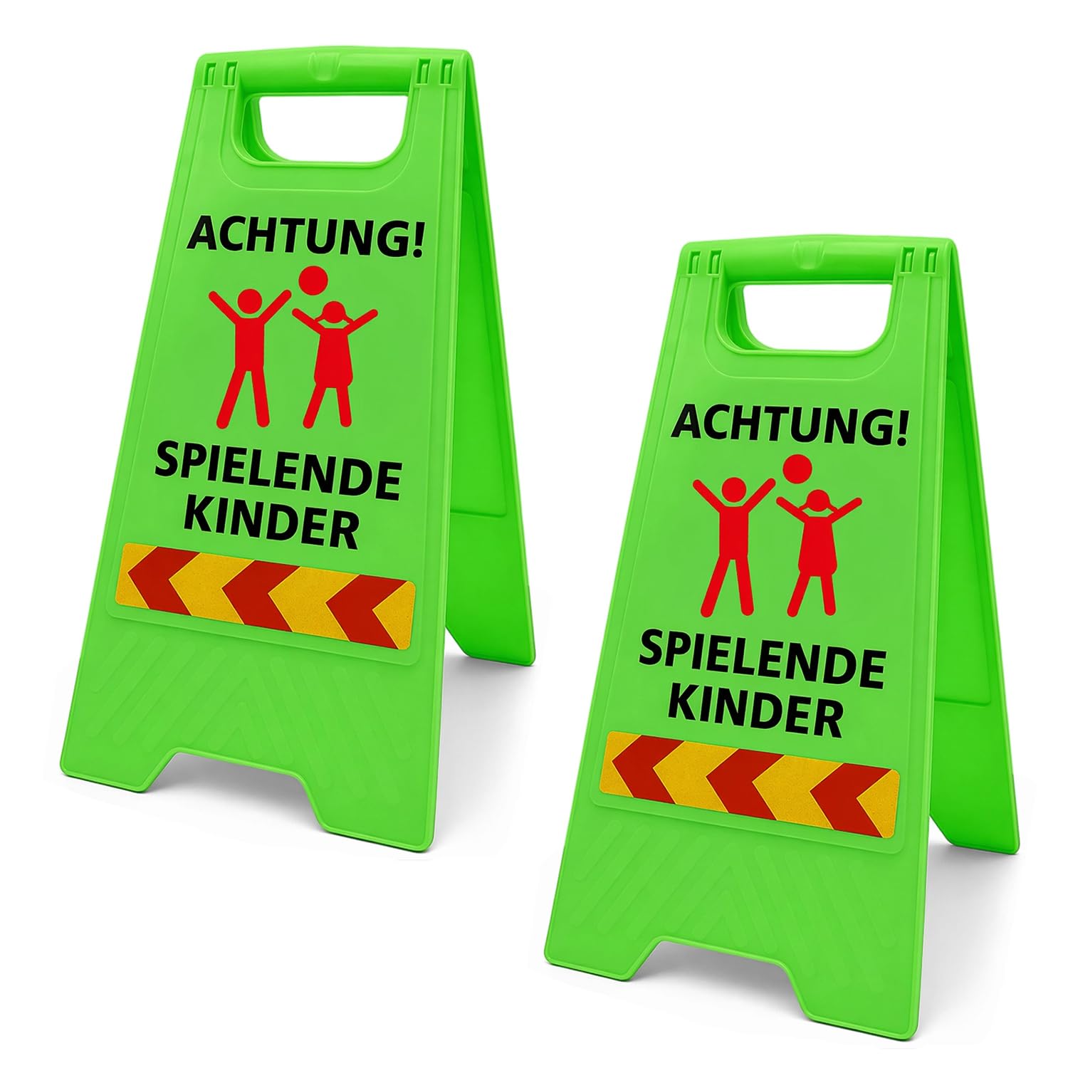 2 Stück Achtung Kinder Schild Aufsteller, 60x30 cm Spielende Kinder Aufsteller mit Reflektorstreifen, Premium Klappbar Achtung Spielende Schild für Spielplatz, Schulweg & Wohngebiet