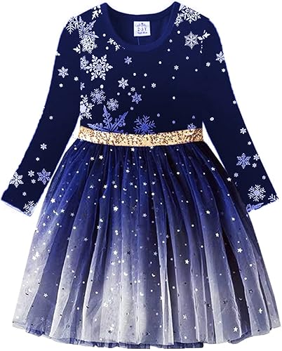 VIKITA Vestidos de invierno para niñas de manga larga para niñas pequeñas, vestidos de tul para fiestas de 3 a 12 años