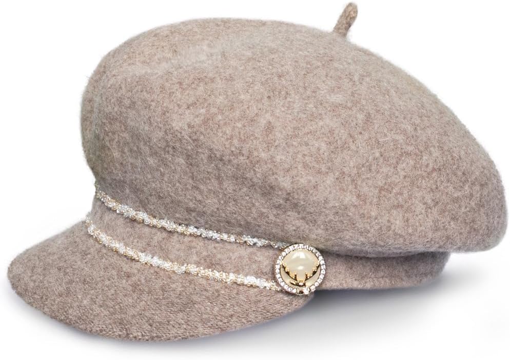 Dahlia Women's Chic Flower Newsboy Cap Hat Wool Blend - Dual Layer