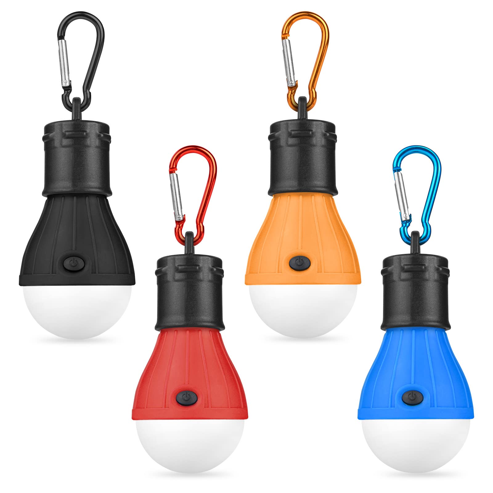 Flintronic 4 Piezas LED Lámpara Camping, Bombillas LED de Camping con Mosquetón, Mosquetón Camping LED Lámpara para Pesca, Luz Tienda de Campaña Emergencia Exterior para Caza, Senderismo, Montañismo