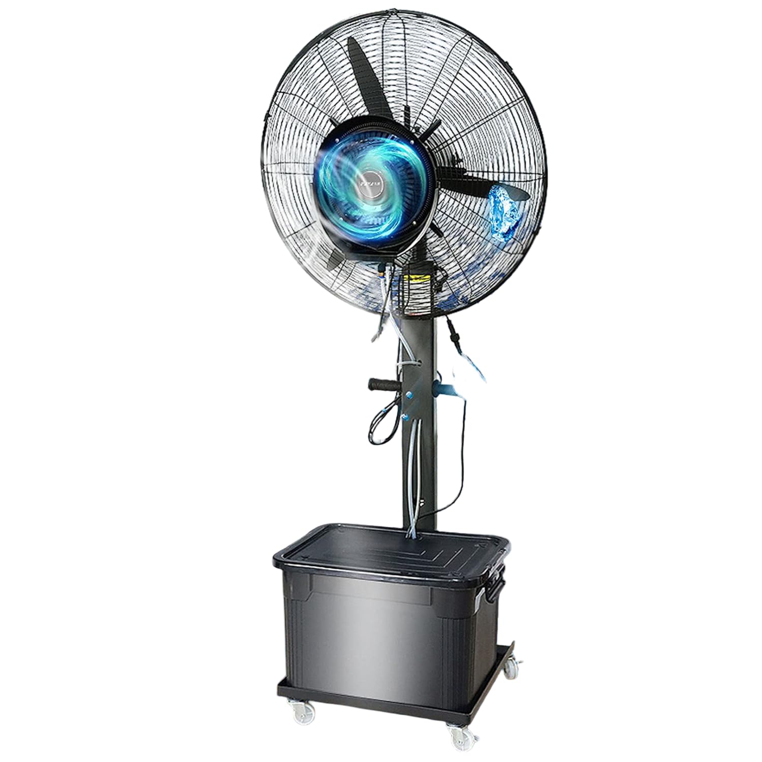 AYCDL Industrial Pedestal Fan with Mist, 3-Speed Oscillating Stand Misting Fan with 90° Oscillation and 42L Large Capacity Tank, Heavy Duty Metal Fan for Commercial, Garage