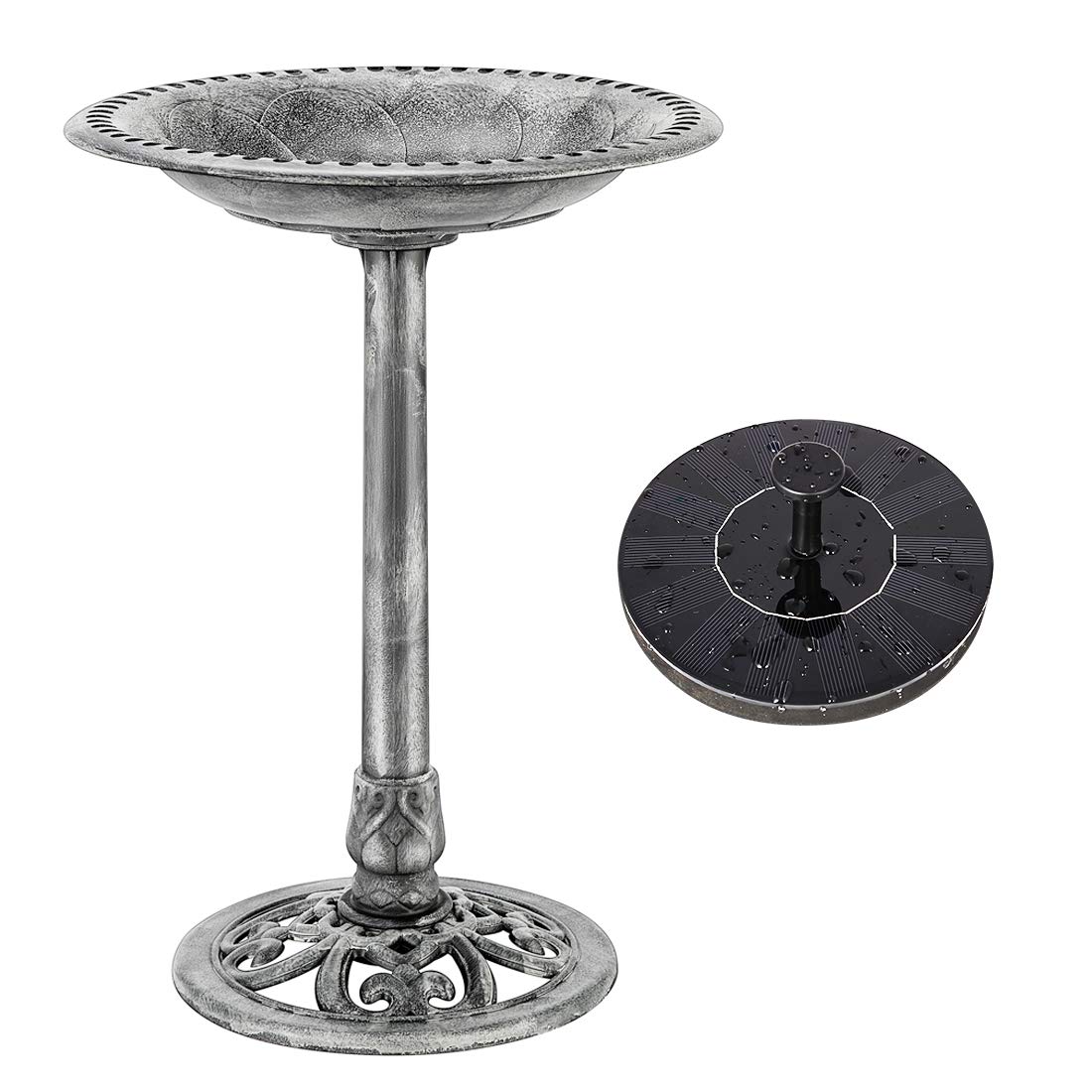 VIVOHOME Bebedero-Comedero para Pájaros para Jardín 71 cm de Altura con Fuente Solar Gran Bol de Agua en Resina de Pie Estilo Tradicional — view 7