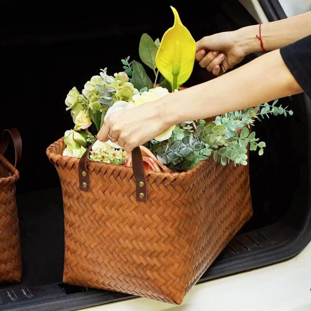 Zerodeko Picnic Basket Storage Basket for Laundry Toys Blankets Large Woven Hamper Handles