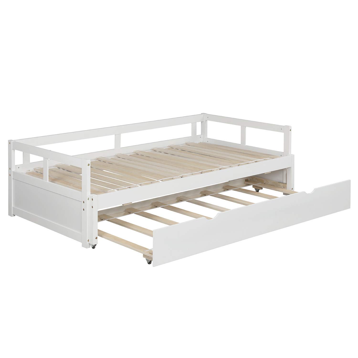 Extendable Daybed with Trundle Beds for Kids Teens Adults, Wooden