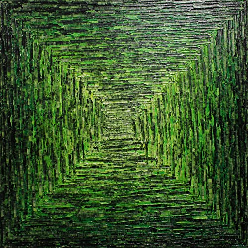 Toile abstraite au couteau pour illuminer un salon sombre avec un dégradé vert