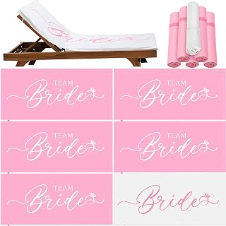 Peryiter 6 Pcs Bride Towels Bridesmaid Beach Towels 30‘’ x 60‘’ Bachelorette Gifts for Bride Beach Bachelorette Party Supplies Bridesmaid Favors Engagement Newlywed Honeymoon Decoration (White, Pink)