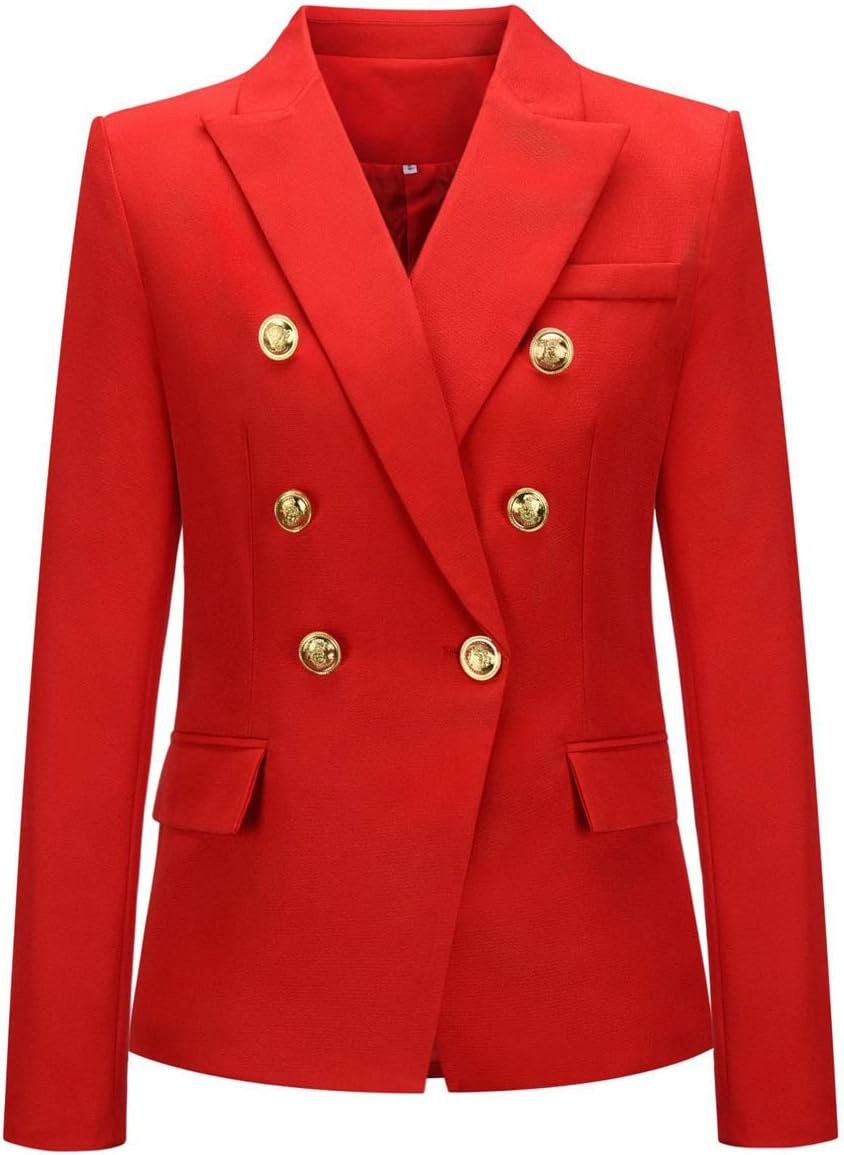 chouyatou Women's Vintage Double Breasted Slim Fit Dress Suit Blazer Jacket