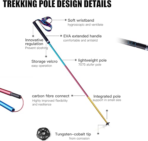 Miniatura 4 de AONIJIE Bastones de trekking (2 unidades, 47.2 in) para hombres y mujeres, puntas antigolpes, diseño compacto plegable para correr en senderos,