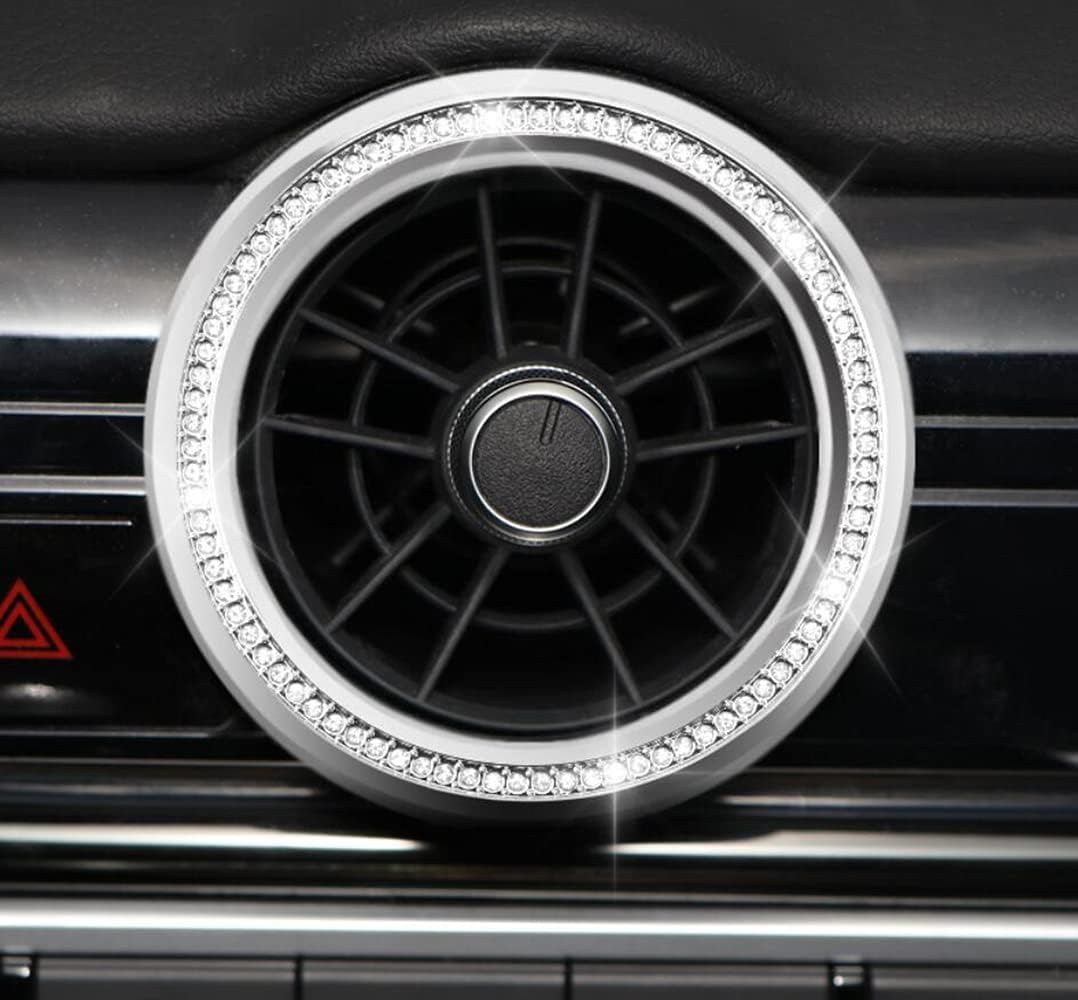 Car Interior Bling Accessories fit for Nissan SENTRA 2019-2022 Car Inner Fitting Trim Decals Sticker (Silver, Air Conditioner Outlet Rings 3 Pieces)
