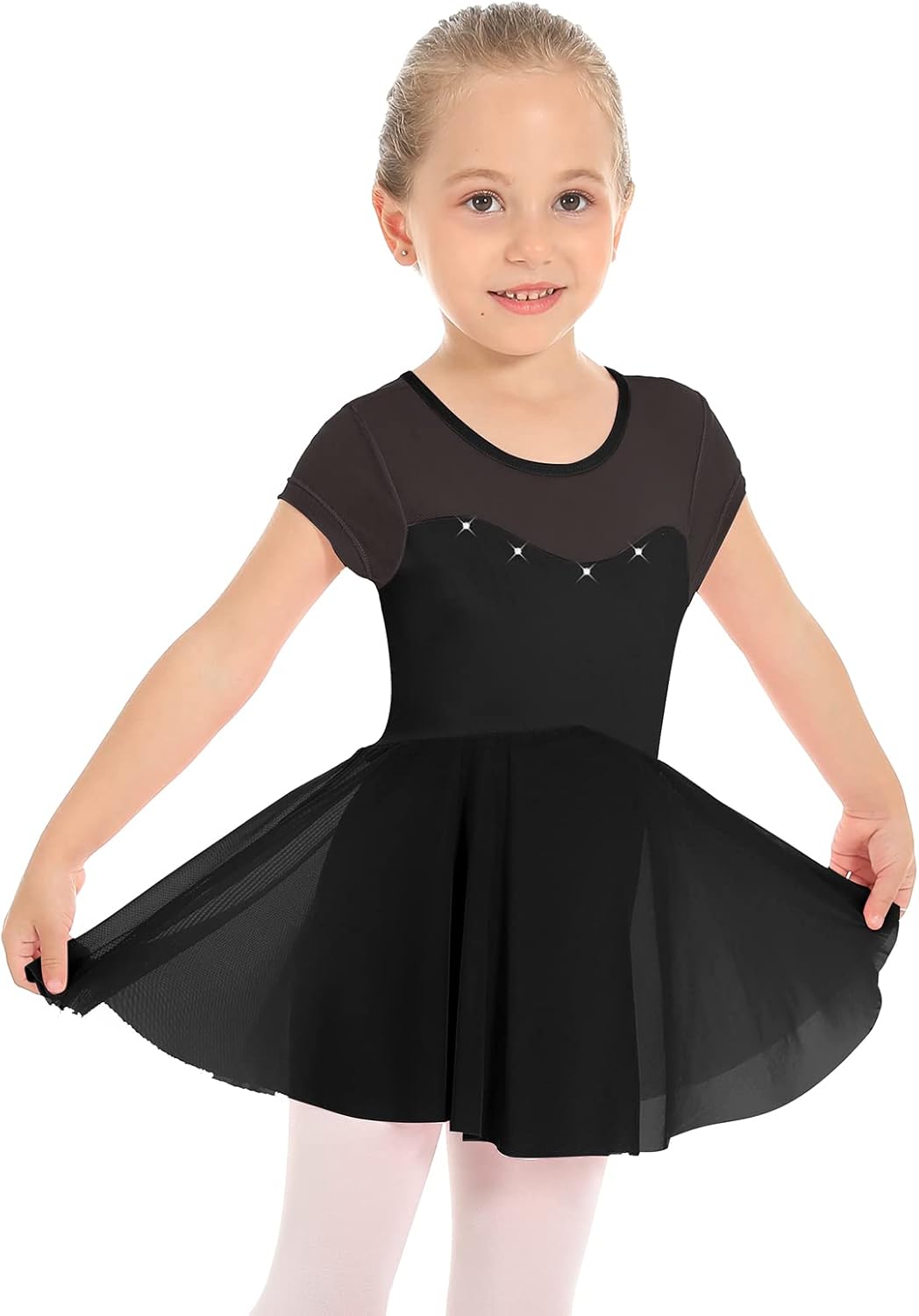 Phineein Short Sleeve Ballet Leotards For Girls - Hollow Back Dance Leotards with Skirt - Image 2