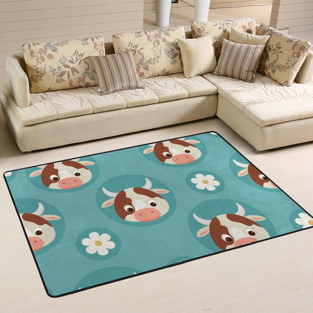 Tapis de jardin vaches bleues et fleurs Ruchen 80x58 inch pour extérieur