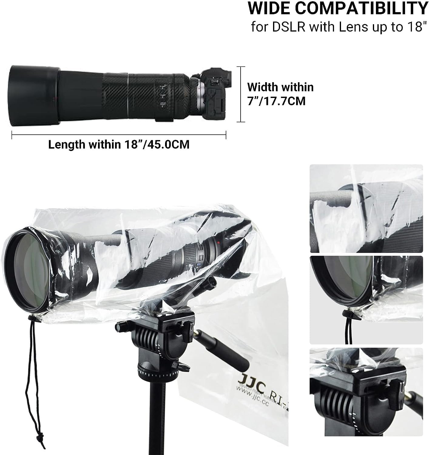 JJC Pokrowiec przeciwdeszczowy do lustrzanek cyfrowych Canon, Nikon, Sony z obiektywem o długości do 45 cm