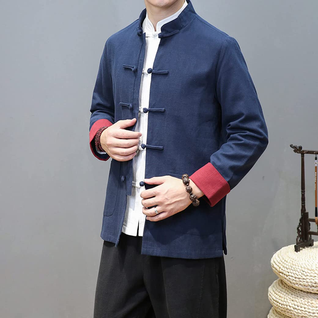 Giacca Uniforme di Cotone Tai chiude per Piumino da Uomo Hanfu Vestiti di Arti Marziali Cinesi Tradizionali Kung fuform Blue-XXL